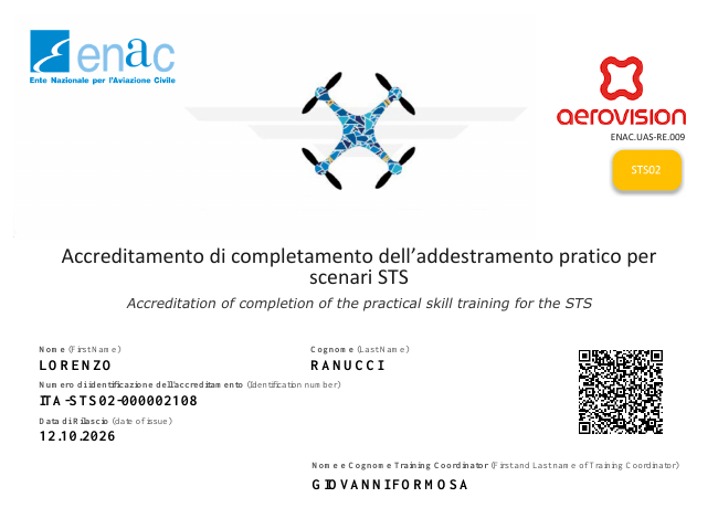 Anteprima attestato STS-02 · Addestramento pratico di Lorenzo Ranucci