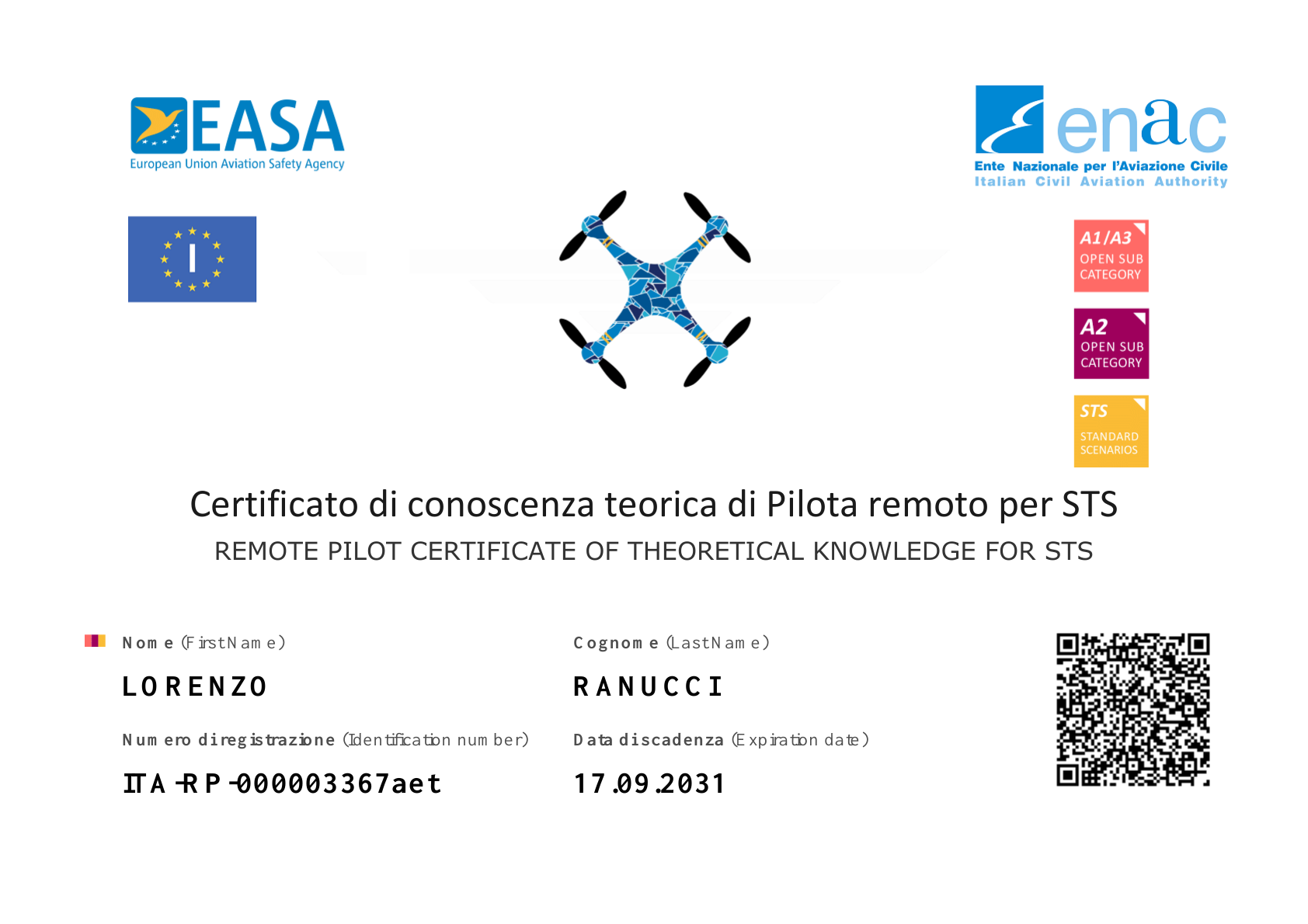 Anteprima attestato STS · Conoscenza teorica di Lorenzo Ranucci